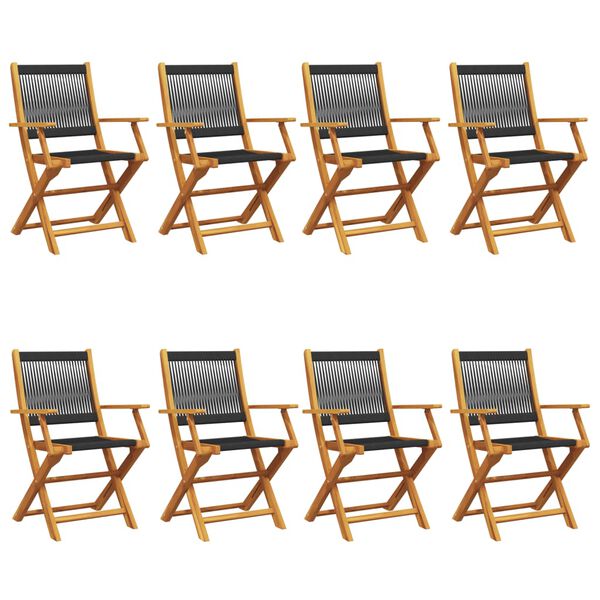 vidaXL Scaune de grădină pliabile, 8 buc., negru, lemn masiv acacia
