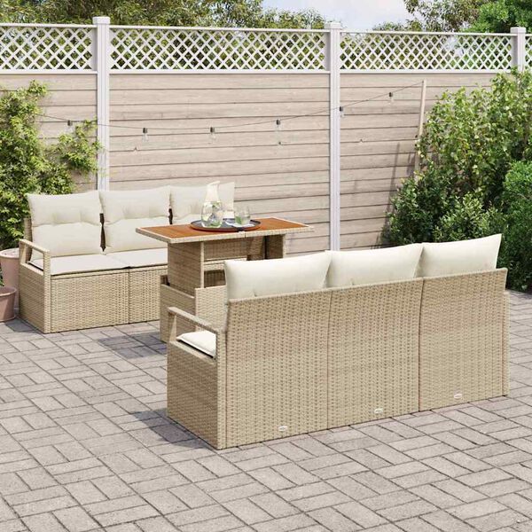 vidaXL Set de canapele pentru grădină 7 pcs Bej Rattan poli