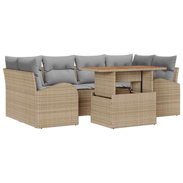 vidaXL Set de canapele pentru grădină 7 pcs Bej Rattan poli