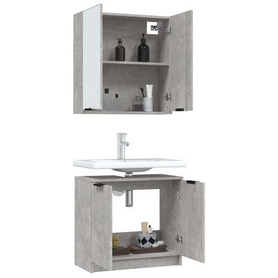 vidaXL Set dulapuri de baie, 2 piese, gri beton, lemn prelucrat