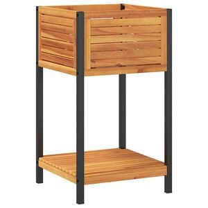 vidaXL Jardinieră de grădină cu raft 45x45x80cm lemn masiv acacia/oțel