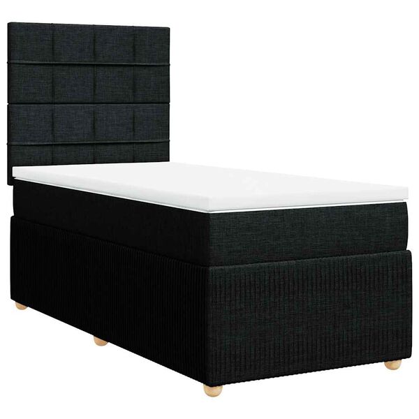 vidaXL Pat box spring cu saltea, negru, 90x190 cm, textil