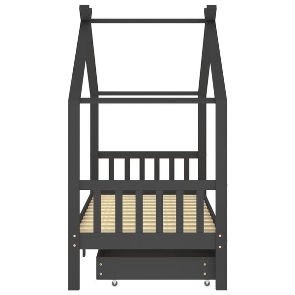 vidaXL Cadru pat copii cu sertare gri &icirc;nchis 90x200 cm lemn masiv pin