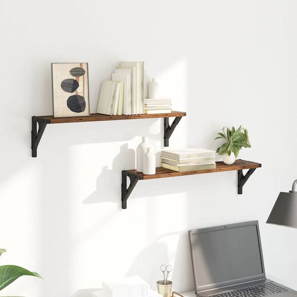 vidaXL Șemele de perete cu raft 2 pcs Lemn Vechi 60 x 15 x 15,5 cm