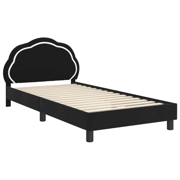 vidaXL Cadru de pat pentru copii cu spătar Negru 90 x 190 cm Catifea
