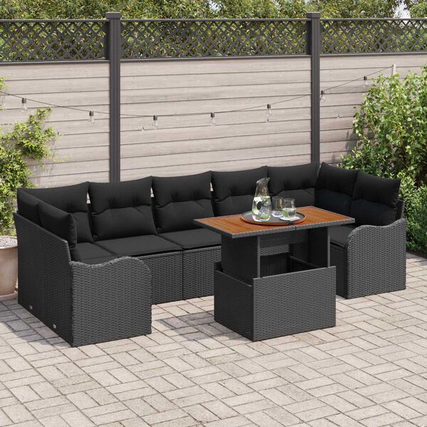vidaXL Set de canapele pentru grădină 8 pcs Negru Rattan poli