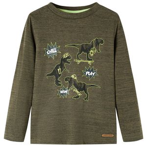 vidaXL Tricou copii, m&acirc;neci lungi, kaki &icirc;nchis melanj, 92
