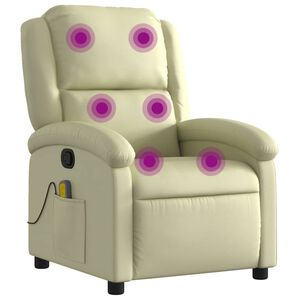 vidaXL Fotoliu de masaj reclinabil, crem, piele naturală