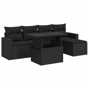 vidaXL Set mobilier de grădină cu perne, 6 piese, negru, poliratan