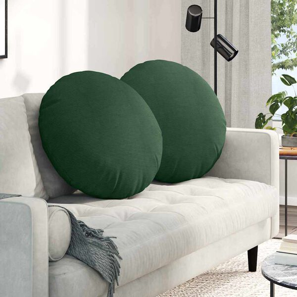 vidaXL Perne de Șezut 2 pcs Verde &icirc;nchis &Oslash; 60 cm Țesătură din corduroy