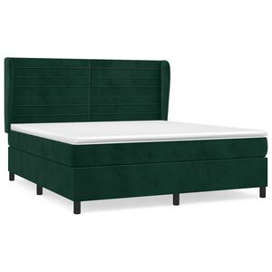vidaXL Pat box spring cu saltea, verde &icirc;nchis, 160x200 cm, catifea