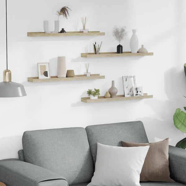 vidaXL Rafturi de perete, 4 buc., stejar sonoma, 60x9x3 cm