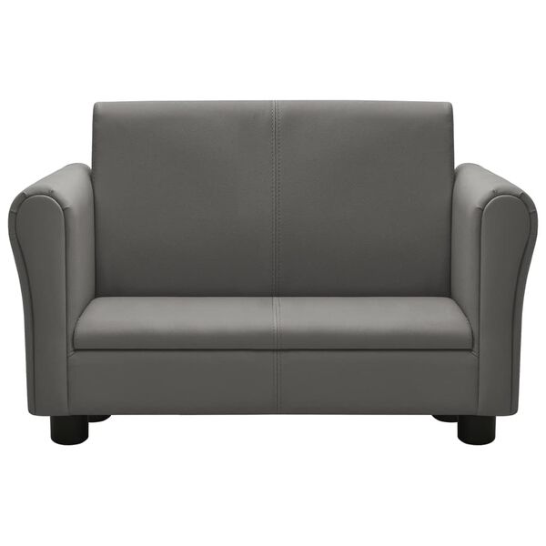 vidaXL Canapea pentru copii cu taburet, gri, piele ecologică