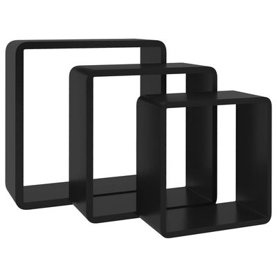 vidaXL Rafturi de perete cub, 3 buc., negru, MDF