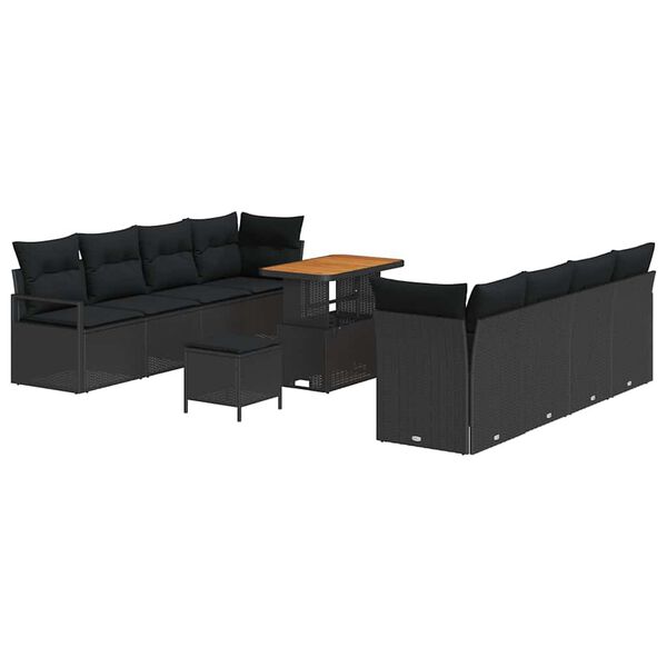 vidaXL Set de canapele pentru grădină 11 pcs Negru Rattan poli