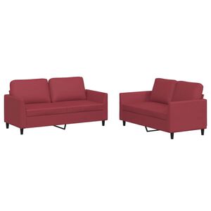 vidaXL Set de canapele cu perne, 2 piese, roșu vin, piele ecologică