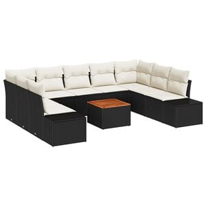 vidaXL Set de canapele pentru grădină cu pernă 10 pcs Negru poliratan