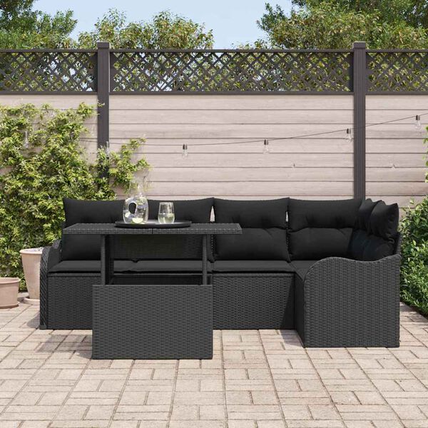 vidaXL Set de canapele pentru grădină cu pernă 6 pcs Negru Rattan poli
