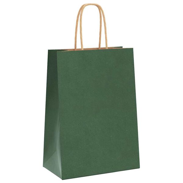 vidaXL Pungi de h&acirc;rtie 250 buc cu m&acirc;nere verde 15x8x21 cm