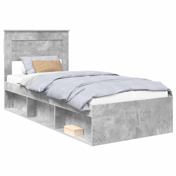 vidaXL Cadru de pat cu headboard Beton 90 x 200 cm Lemn de pin masiv