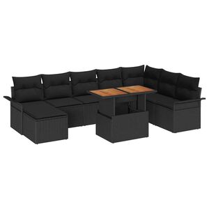 vidaXL Set de canapele pentru grădină 9 pcs Negru Rattan poli