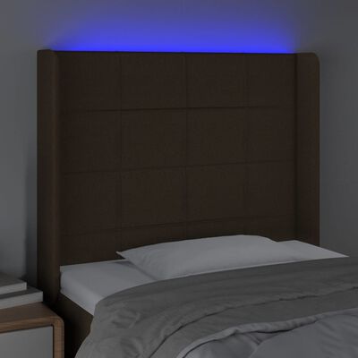 vidaXL Tăblie de pat cu LED, maro închis, 83x16x118/128 cm, textil