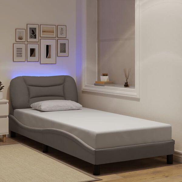 vidaXL Cadru de pat cu LED fără saltea Hvar Taupe 90x190 cm Material