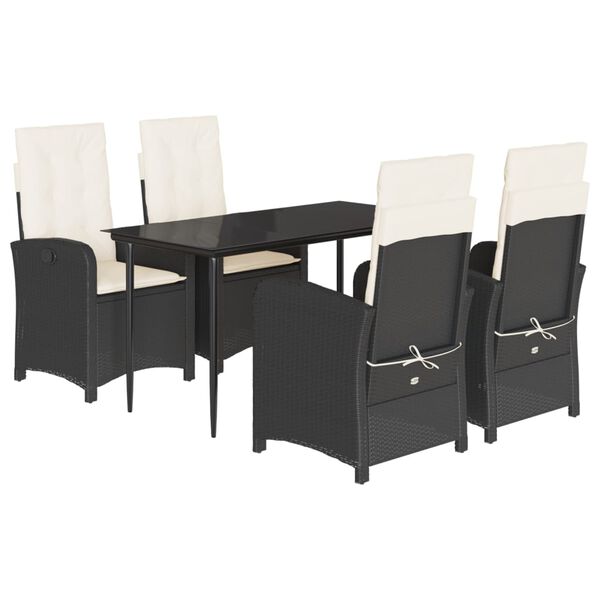 vidaXL Set mobilier de grădină cu perne, 5 piese, negru, poliratan