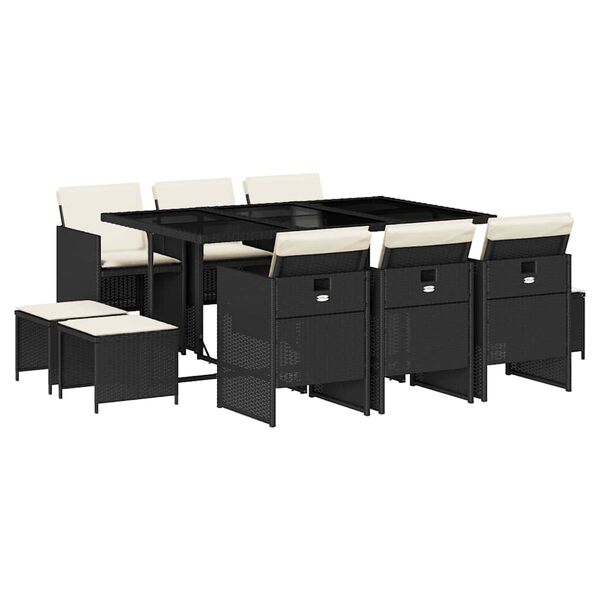 vidaXL Set mobilier de exterior cu perne, 11 piese, negru, poliratan
