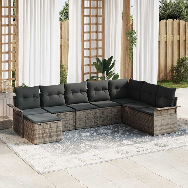 vidaXL Set de canapele pentru grădină cu pernă 8 pcs Gri Rattan poli