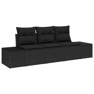 vidaXL Set de canapele pentru grădină 3 pcs Negru poliratan
