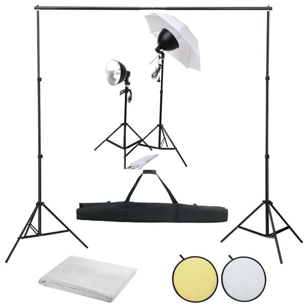 vidaXL Kit studio foto cu set de lumină, fundal și reflector