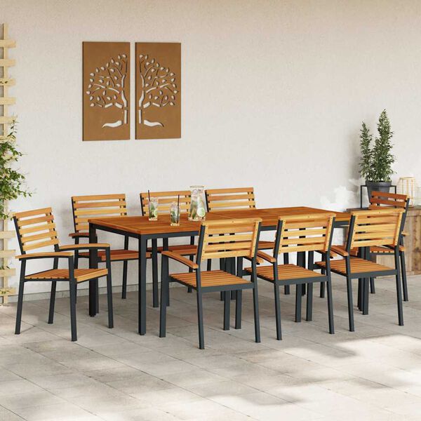vidaXL Set de masă pentru grădină 9 pcs Negru Lemn Solid de Acacia