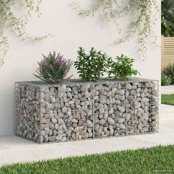 vidaXL Pat ridicat din gabion Argintiu 140 x 60 x 55 cm
