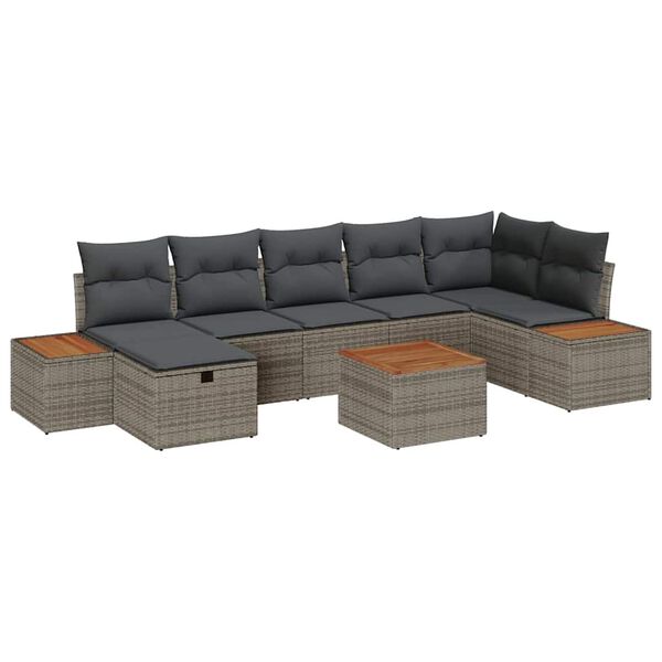 vidaXL Set de canapele pentru grădină cu pernă 8 pcs Gri Rattan poli