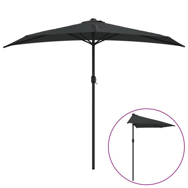 vidaXL Umbrelă de balcon tijă aluminiu negru 270x144x222cm semicerc
