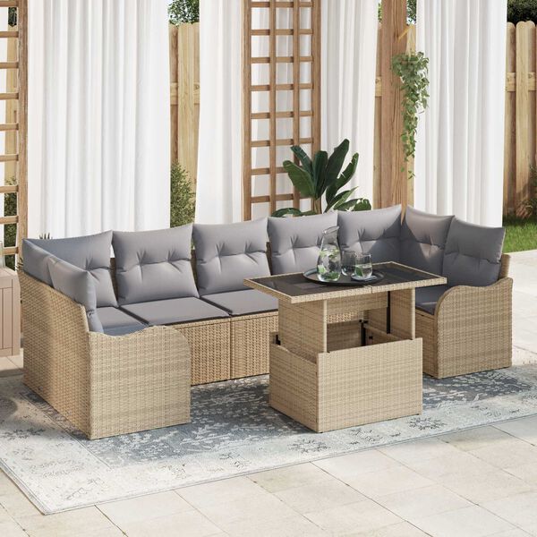 vidaXL Set de canapele pentru grădină cu pernă 8 pcs Bej Rattan poli