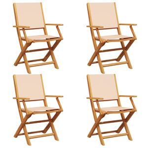 vidaXL Scaune de grădină pliabile, 4 buc., textil bej și lemn masiv
