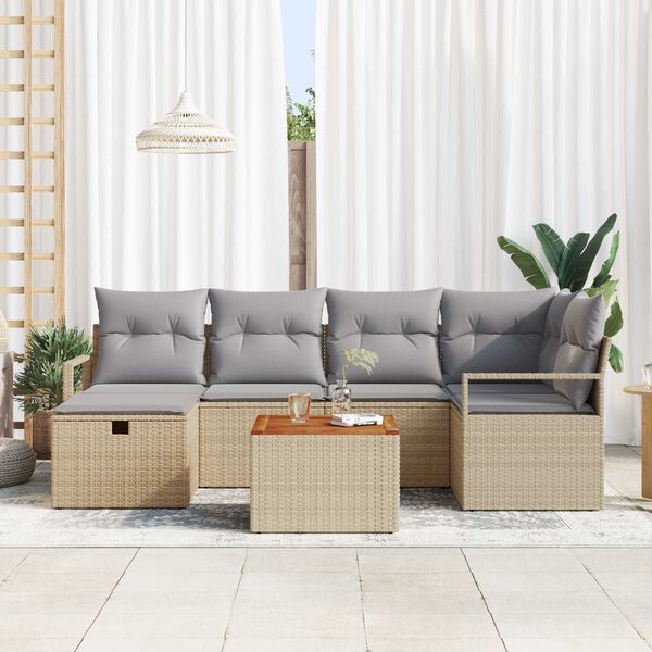vidaXL Set de canapele pentru grădină cu pernă 7 pcs Bej Rattan poli