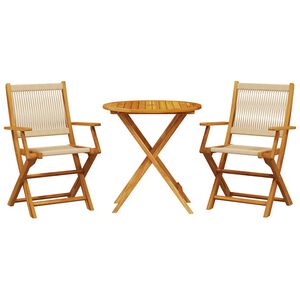 vidaXL Set mobilier bistro, 3 piese, bej, polipropilenă și lemn masiv