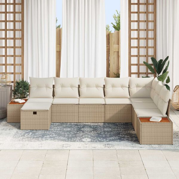 vidaXL Set de canapele pentru grădină cu pernă 8 pcs Bej Rattan poli