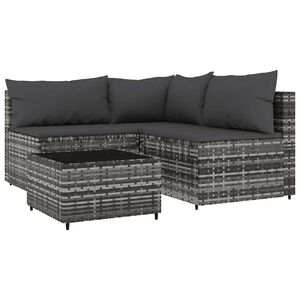 vidaXL Set mobilier de grădină cu perne, 4 piese, gri, poliratan