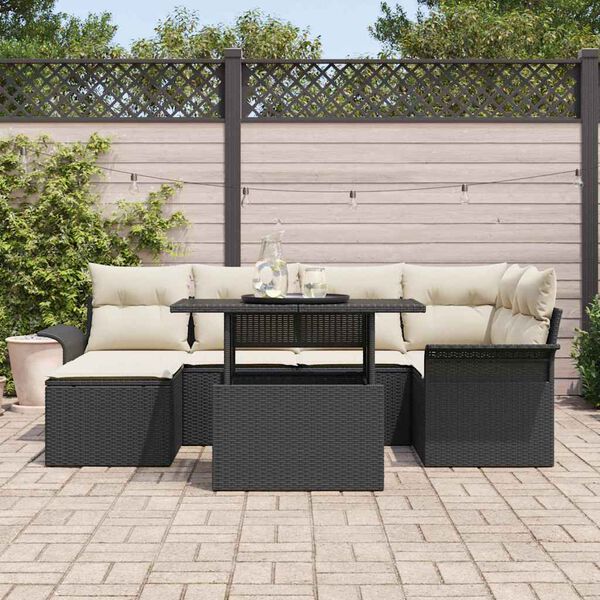 vidaXL Set de canapele pentru grădină cu pernă 7 pcs Negru Rattan poli