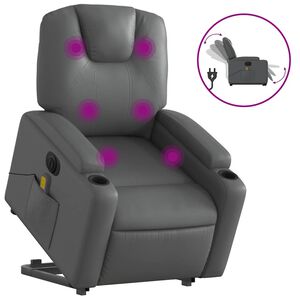 vidaXL Fotoliu masaj rabatabil electric cu ridicare, gri, piele eco