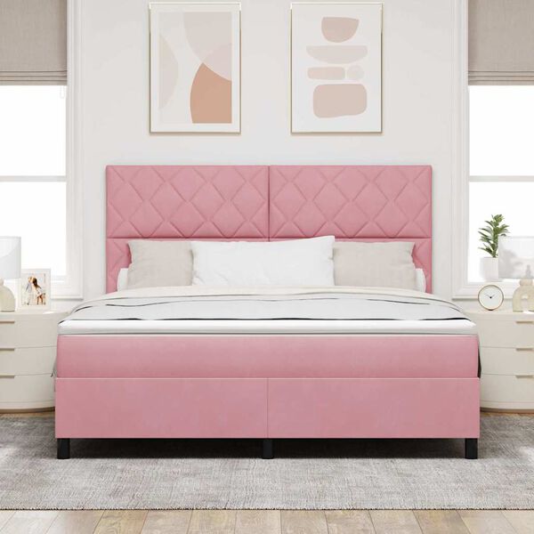 vidaXL Pat cu arcuri cu saltea cu headboard Roz 180 x 200 cm țesătură
