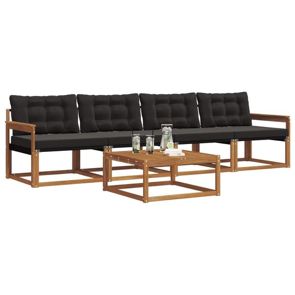 vidaXL Set de canapele de exterior cu pernă 5 pcs Natural și Negru