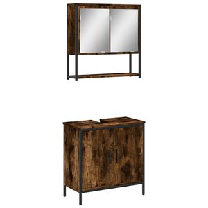 vidaXL Set mobilier de baie, 2 piese, stejar fumuriu, lemn prelucrat