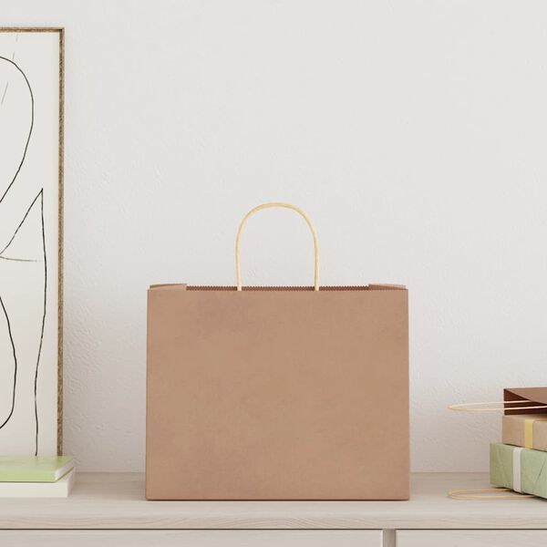 vidaXL Pungi de h&acirc;rtie 50 buc cu m&acirc;nere maro 32x22x24 cm