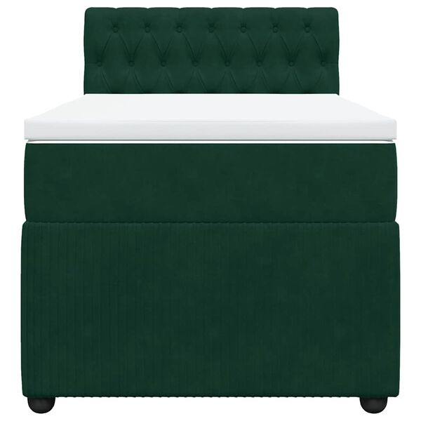 vidaXL Pat box spring cu saltea, verde &icirc;nchis, 90x190 cm, catifea
