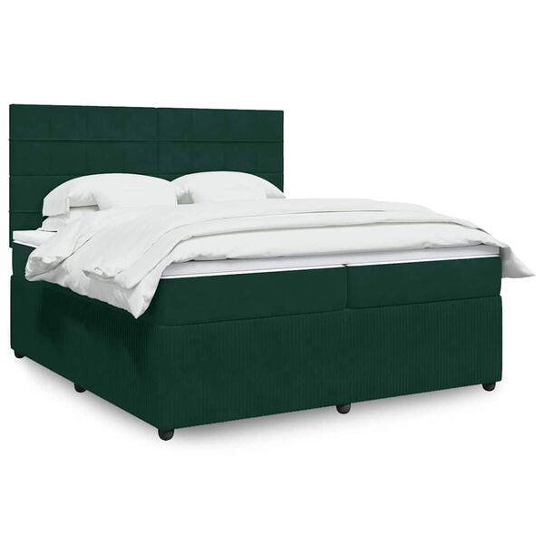 vidaXL Pat box spring cu saltea, verde &icirc;nchis, 200x200 cm, catifea